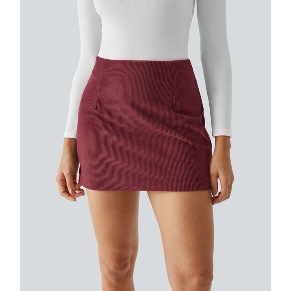 NWT Halara High Waisted Zipper Mini Corduroy Skirt Skort Pomegranate Red Large - Picture 1 of 6
